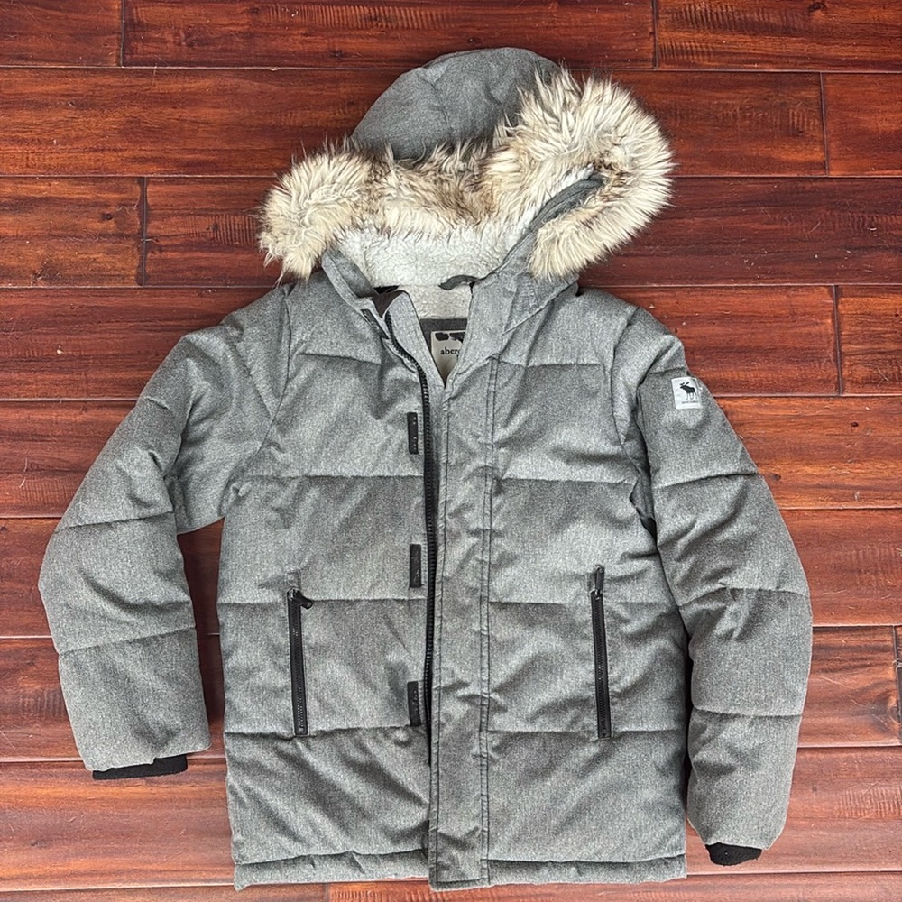 Abercrombie Kids grey coat with fur hood